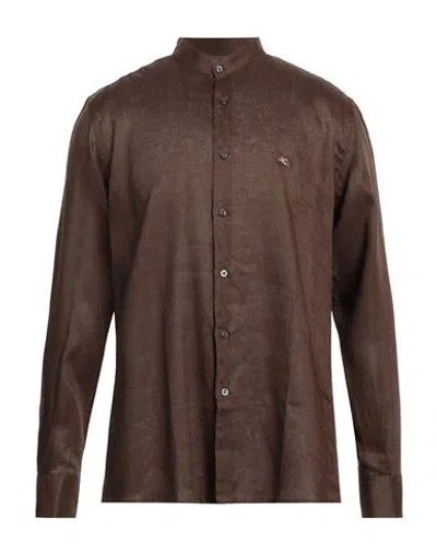 Etro Man Shirt Brown Size 17 Linen