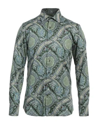 Etro Man Shirt Green Size 15 ½ Cotton