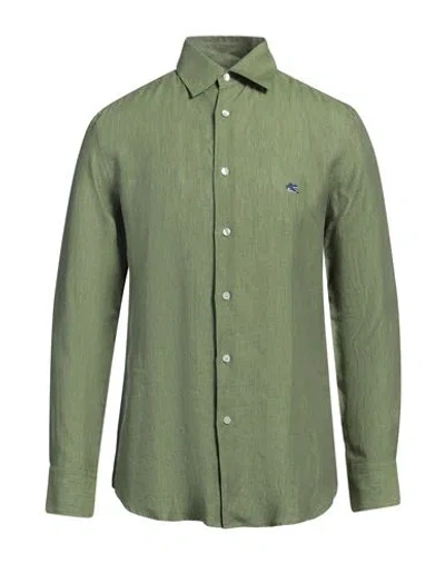 Etro Man Shirt Green Size 15 Ramie