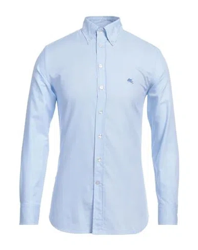 Etro Man Shirt Azure Size 15 ¾ Cotton, Elastane In Blue
