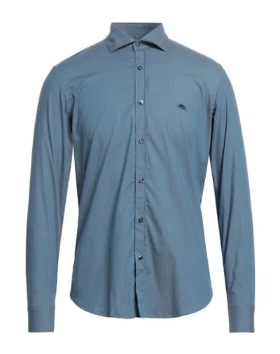 Etro Man Shirt Light Blue Size 16 Cotton, Elastane