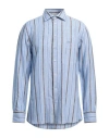 Etro Light Blue Linen Striped Shirt With Logo In Blue