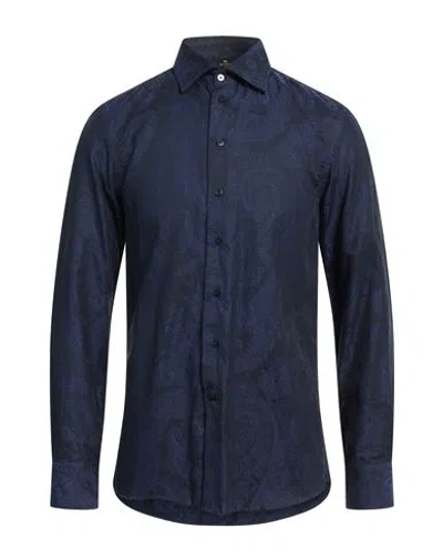 Etro Man Shirt Midnight Blue Size 15 Cotton