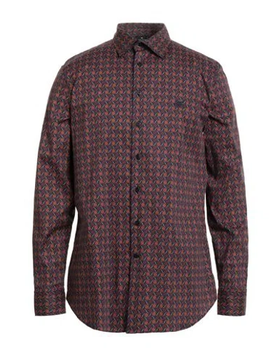 Etro Man Shirt Navy Size 16 Cotton, Elastane In Brown