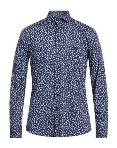 Etro Man Shirt Navy Size 17 ½ Cotton, Elastane In Blue