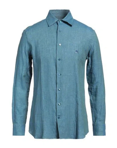Etro Man Shirt Pastel Blue Size 16 ½ Ramie In Blue