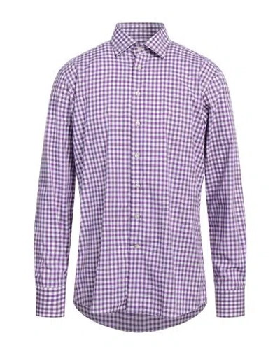 Etro Man Shirt Purple Size 17 Cotton