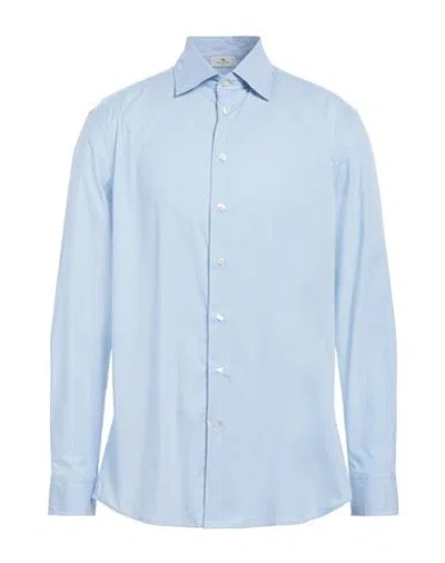 Etro Man Shirt Sky Blue Size 17 Cotton, Elastane