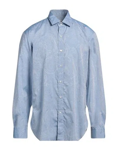 Etro Man Shirt Sky Blue Size 18 Cotton