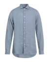 Etro Man Shirt Slate Blue Size L Linen In Blue