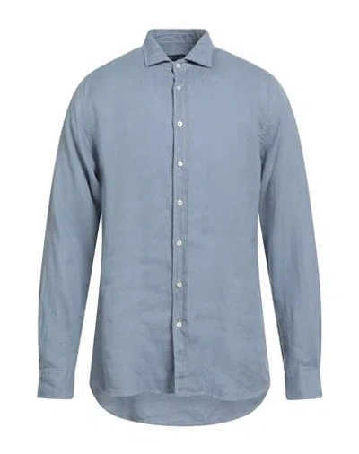 Etro Man Shirt Slate Blue Size L Linen