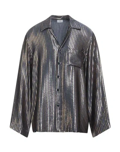 Etro Man Shirt Slate Blue Size L Silk, Metallic Fiber