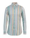 Etro Man Shirt Turquoise Size 17 ½ Cotton, Silk, Polyester In Blue
