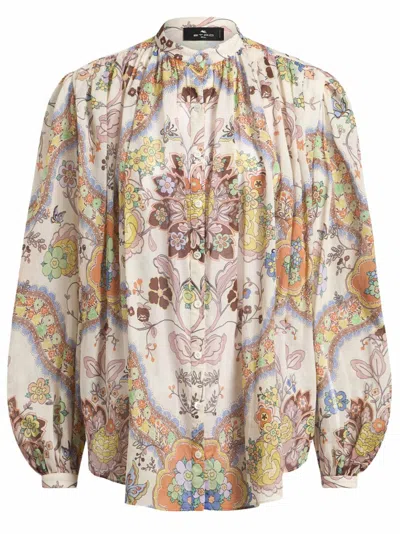 ETRO ETRO MANDARIN COLLAR FLORAL PRINT COTTON SHIRT