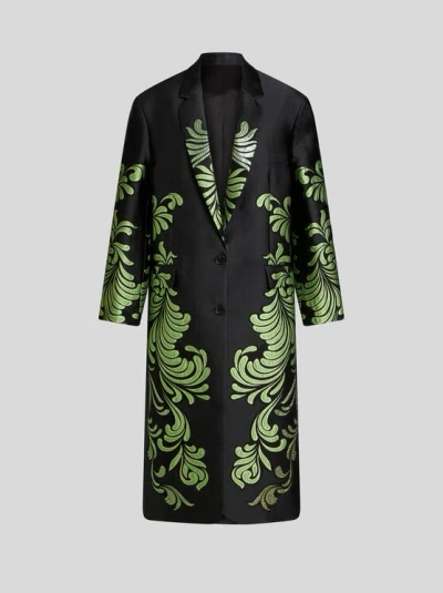 Etro Jacquard Brocade Coat In Schwarz