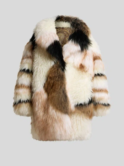 Etro , Mantel Aus Kombiniertem Fell, Damen, Weiss, Grösse M In Multi