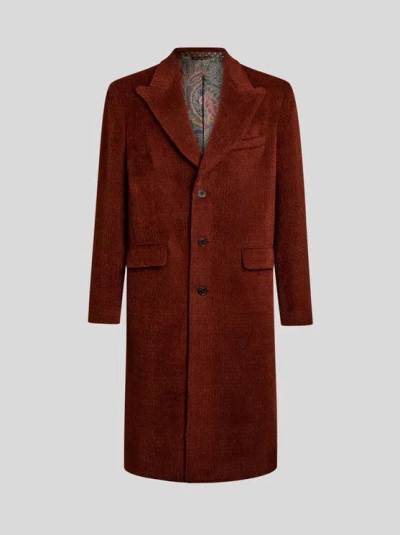 ETRO , WOOL AND ALPACA WOOL COAT WITH CHECK TEXTURE, MAN, RED, SIZE 44