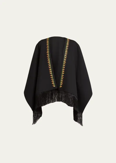 Etro Mantella Embroidered Wool Shawl In Black