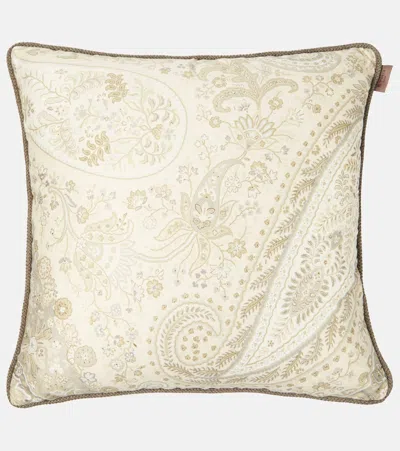 Etro Maranta Embroidered Cotton Cushion In Neutral