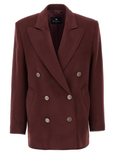 ETRO MAROON DOUBLE-BREASTED BLAZER