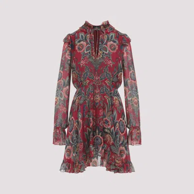 Etro Maroon Silk-blend Mini Dress In Multi