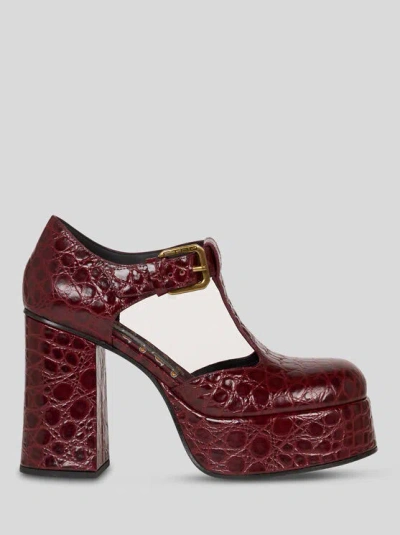 Etro Croc-effect Leather Mary Jane Pumps In Burgundy