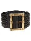 Etro Woven Calf Leather Belt With Gold-tone Buckle In Black