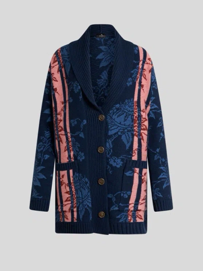 Etro Maxi Cardigan In Navyblau