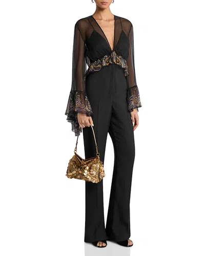 Etro Silk-blend Jumpsuit With Placed Paisley Foliage Print In Black