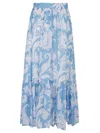 Etro Maxi Cotton Skirt With Contrasting Floral Paisley Print In Blue