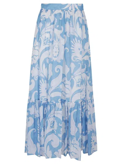 Etro Maxi Cotton Skirt With Contrasting Floral Paisley Print In Blue