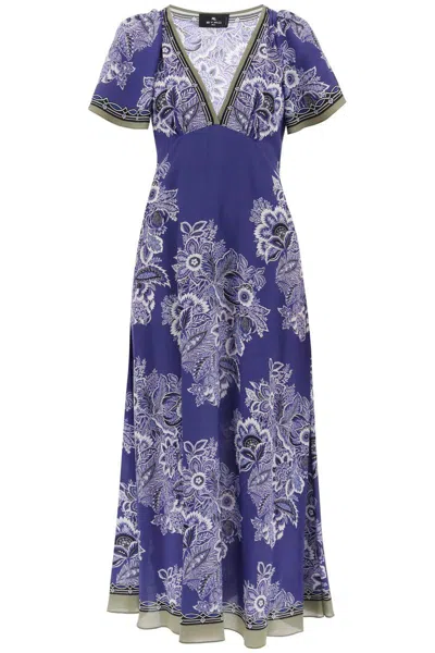 Etro Floral-print Silk Maxi Dress In Blue