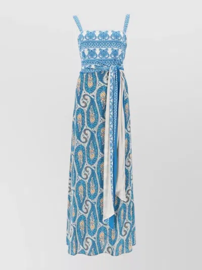 Etro Maxi Dress Paisley Pattern Sleeveless V Neckline In Blue