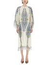 Etro Long Loose Dress Round Neck Wide Sleeves In Multicolor
