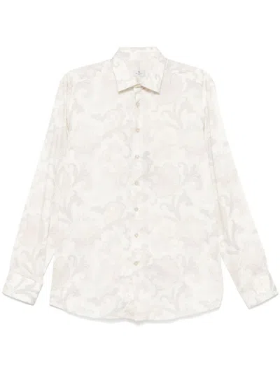 Etro Maxi Flower Paisley Cotton Shirt In White