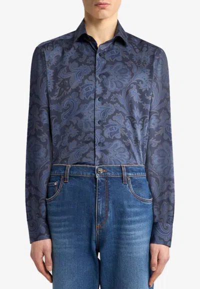 Etro Extra Large Floral Paisley Shirt In Blue