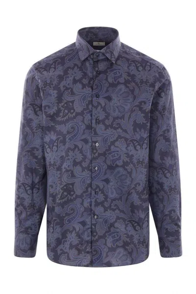 Etro Satin Shirt With Paisley Max Flowers Print In Multicolor