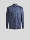 Etro Satin Shirt With Paisley Max Flowers Print In Navy Blue