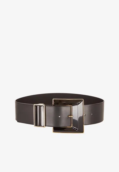 Etro Maxi Geometric Buckle Leather Belt In Brown