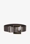 Etro Leather Belt With Maxi Geometric Buckle In Black