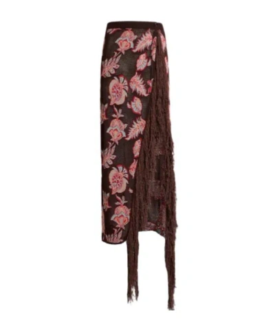 Etro Maxi Skirt In Cotton-blend Jacquard With Fringing And Floral Motif In Multi