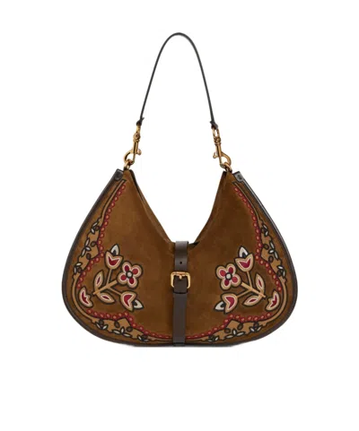 Etro Maxi Suede Pony Bag With Embroidery In Brown