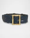 Etro Maxi Woven Leather Belt In Blue