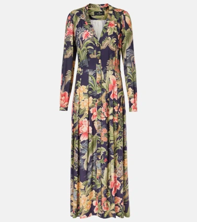Etro , Printed Twill Shirt Dress, Woman, Navy Blue, Size 50 In Multi