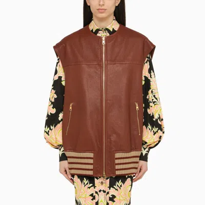 ETRO BROWN LEATHER MAXI WAISTCOAT FOR WOMEN