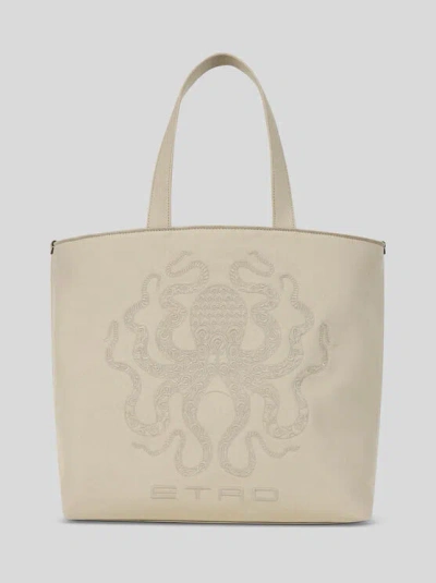 Etro , Maxi Tote Bag With Octopus Embroidery, Man, Beige