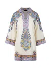 Etro Ivory Cotton Kaftan Dress With Multicolored Paisley Pattern