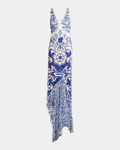 ETRO MEDALLION PAISLEY SEQUINED FLOUNCE GOWN
