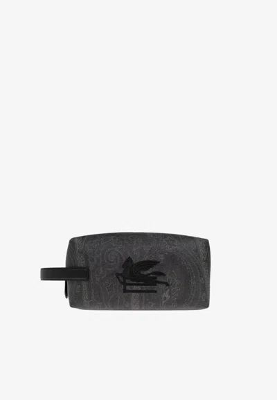 Etro Medium Arnica Paisley Jacquard Clutch Bag In Black