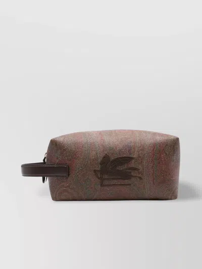 Etro Medium Arnica Wash Bag Pegaso Embroidery In Brown